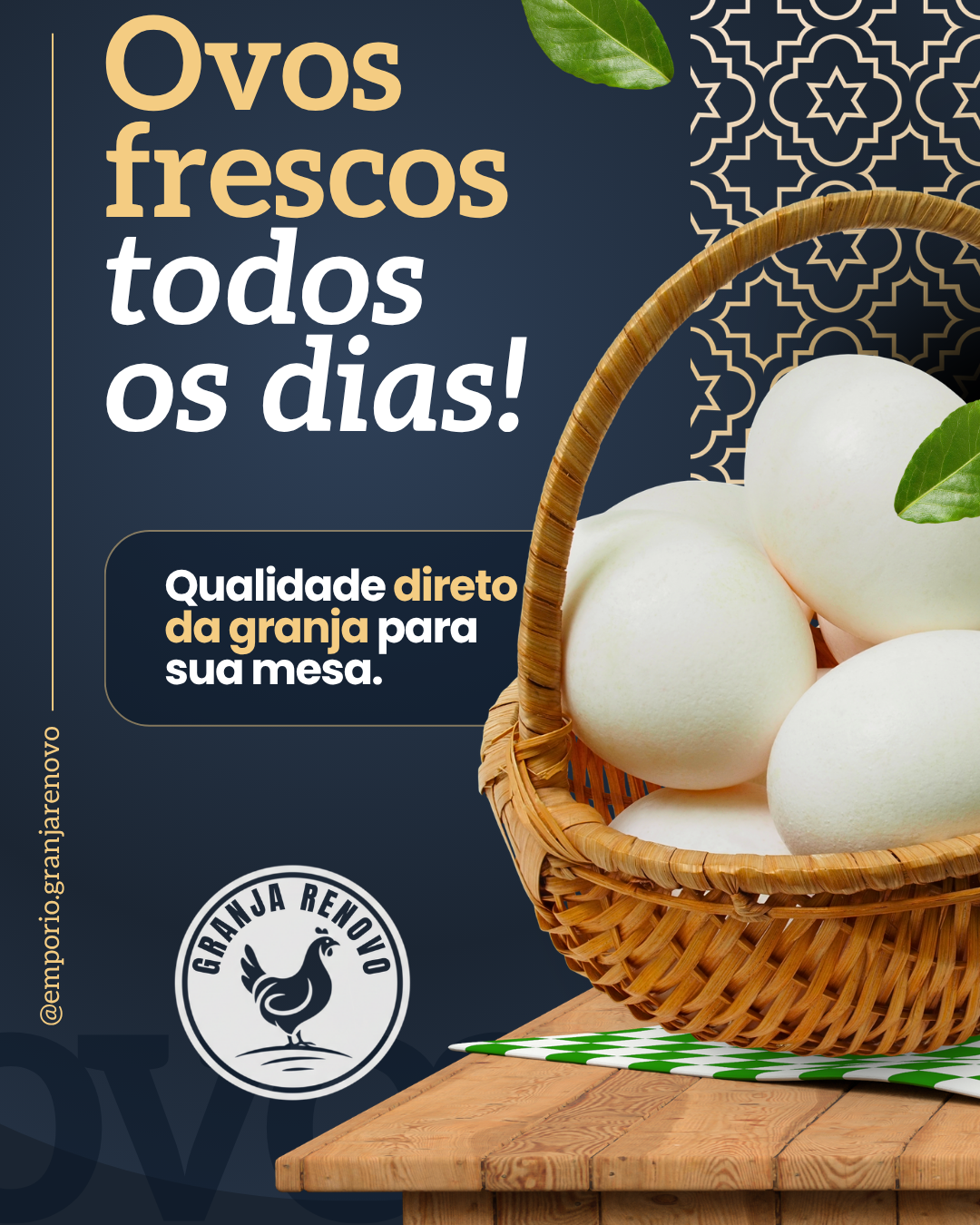 Arte da Granja Renovo sobre ovos frescos todos os dias